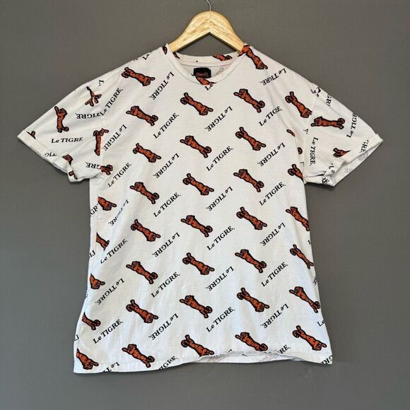 Le Tiger Men's Short Sleeve Tiger Logo T-Shirt White Orange Black Size Large - Picture 1 of 10